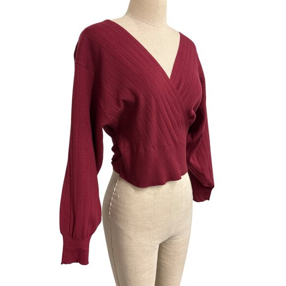 Cozy Co. by Cozy Casual Ribbed Burgundy Sweater Top With V-Neck Long Sleeves XS - Picture 2 of 11